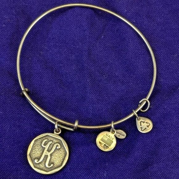 Alex and Ani Initial "K" Charm Bangle Bracelet - Rafaelian Silver - Picture 1 of 10